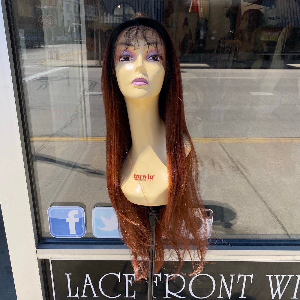 32" Long Silky Straight Ombre Copper Free Part Wig skip the salon…Tess wig ✅